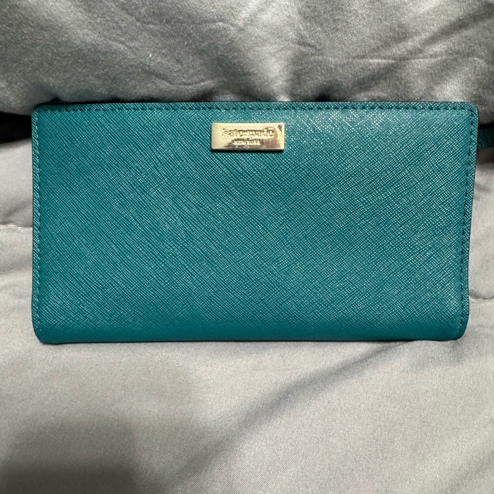 Kate Spade Blue and Green Wallet Textured Leather Gold Detail
